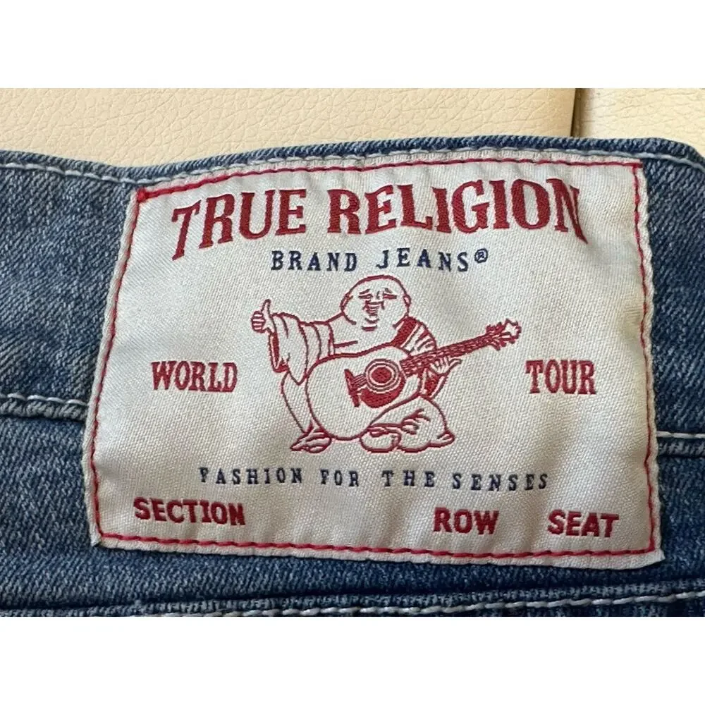 True Religion Geno Jeans Mens 36x32 Light Wash Blue Relaxed Slim Stretch Denim